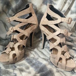 Buckle up suede 6” heels